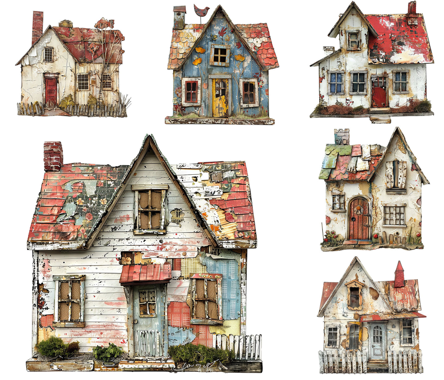 Whimsical Houses Clipart, Digital Download PNG Bundle, Quirky Images, Farm Houses, Junk Journal Art, Card Making, Cute Rustic, Collage Pack