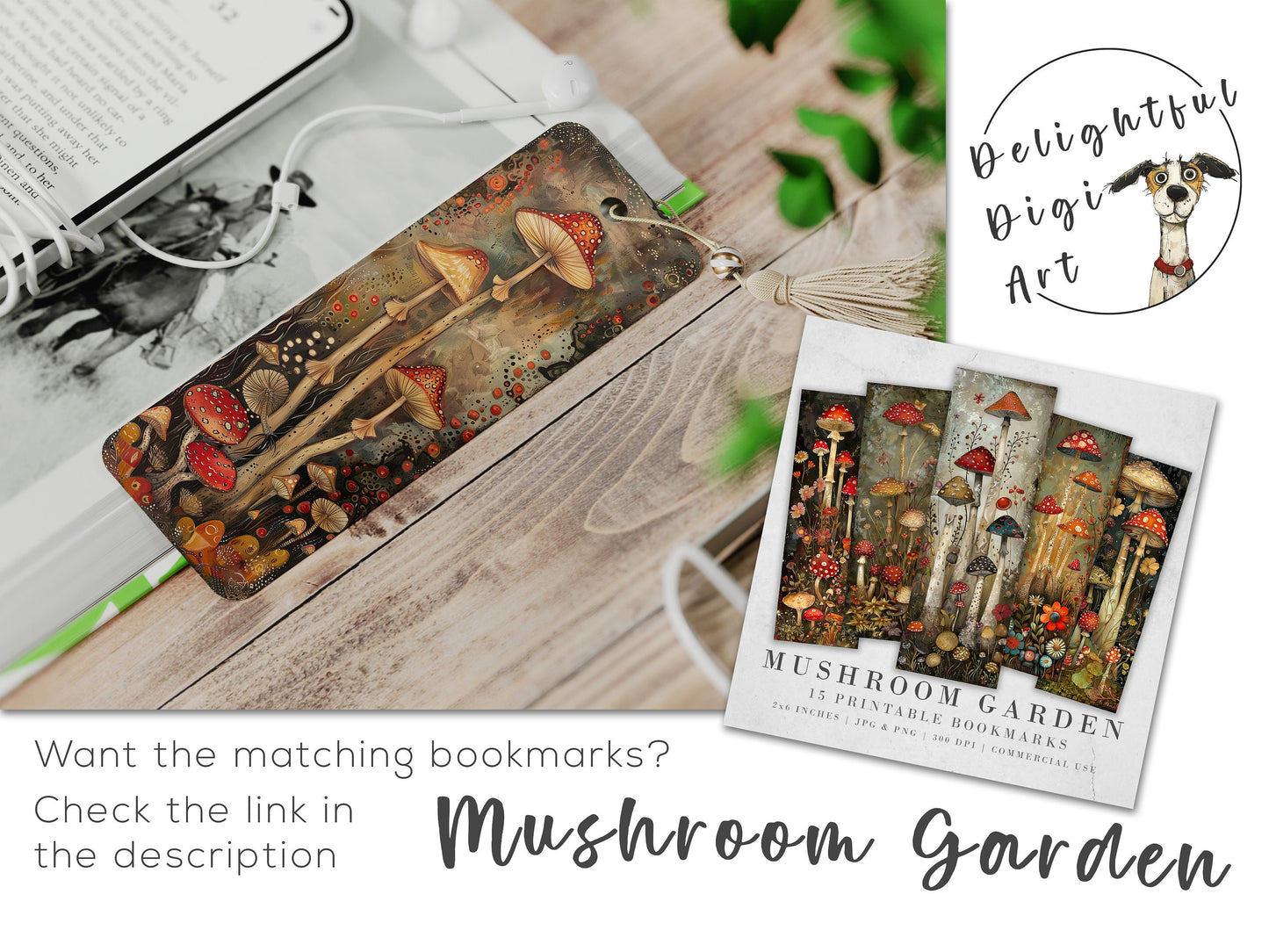 Mushroom Garden Printable Art Pages| Digital Download Paper Set| Quirky Digital Art| Junk Journal| Scrapbooking| DIY Card Making| Gift Idea