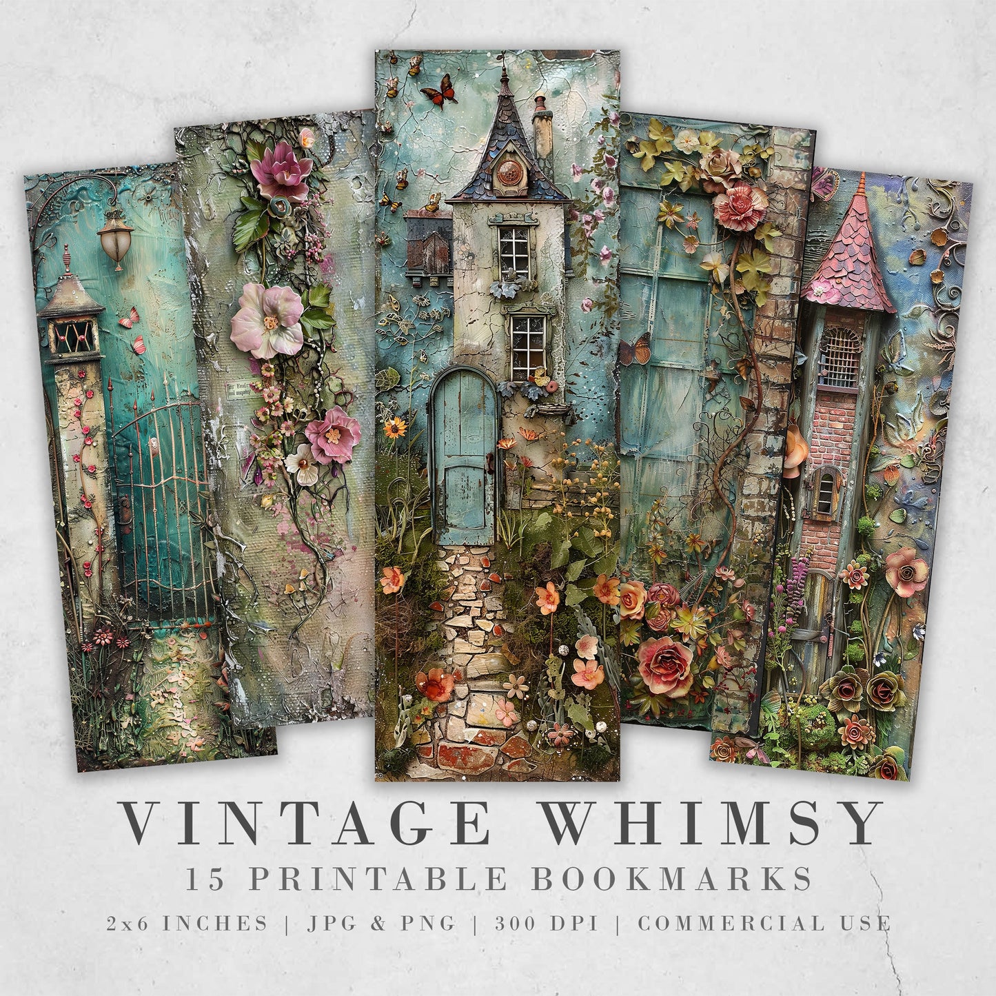 Vintage Whimsy Printable Bookmarks | Digital Download JPG Bookmark Set| PNG sublimation| Quirky Victorian Fussy Cuts DIY Craft Gift, Flowers