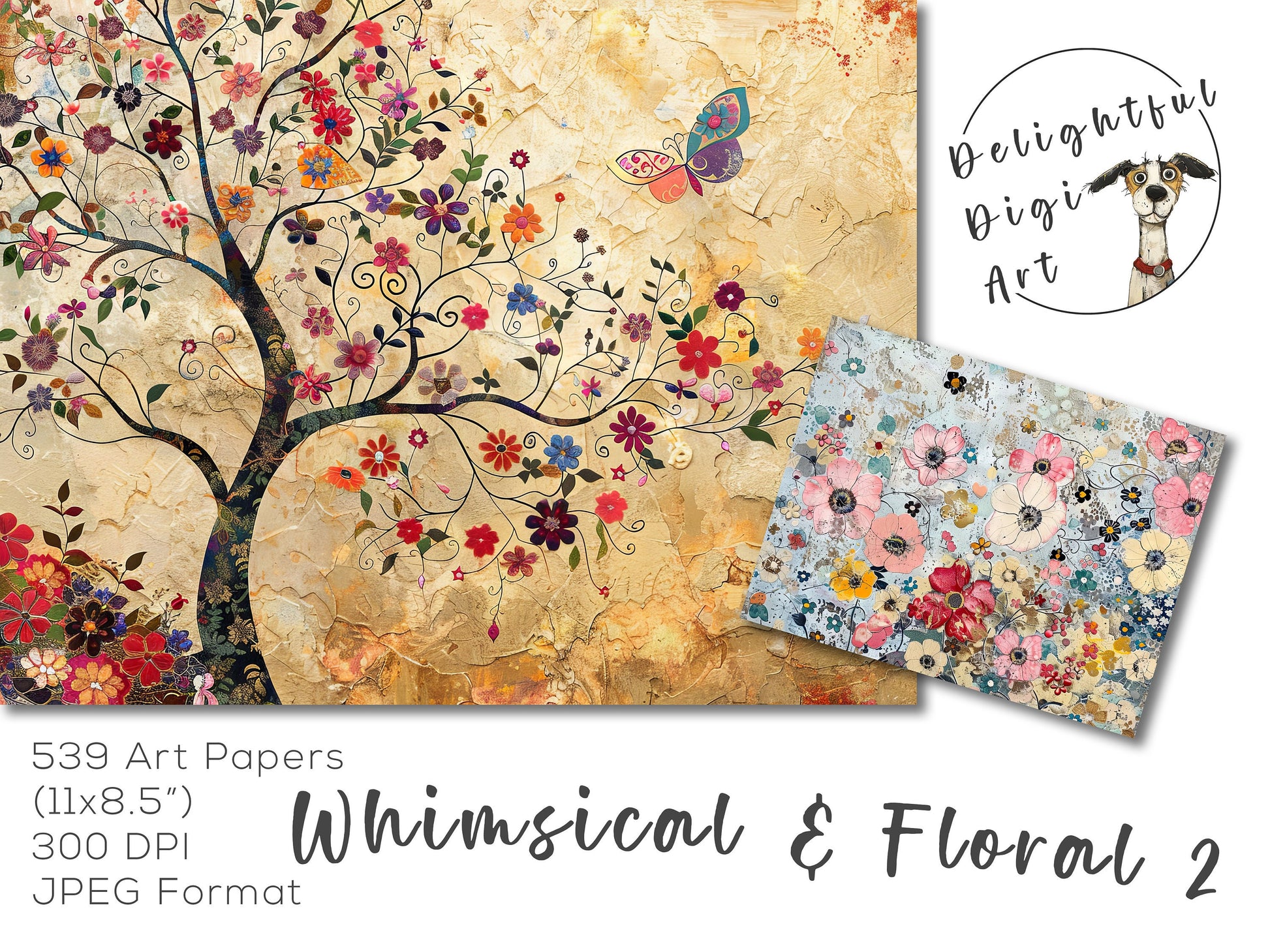 500+ Whimsical & Floral Backgrounds, Digital Download Paper Set, Whimsical, Quirky, Junk Journal, Scrapbook, JPG, 5x7, DIY Card Making Pack