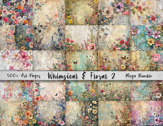 500+ Whimsical & Floral Backgrounds, Digital Download Paper Set, Whimsical, Quirky, Junk Journal, Scrapbook, JPG, 5x7, DIY Card Making Pack