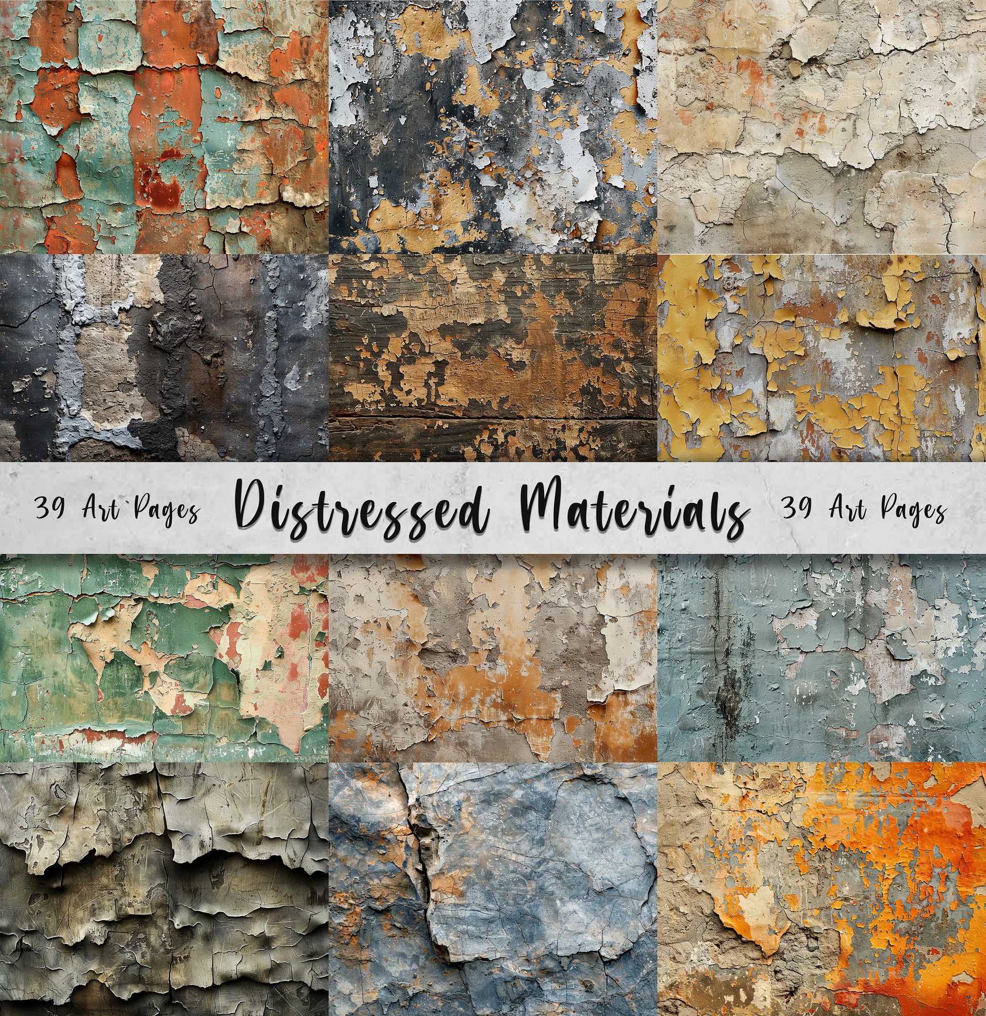 Distressed Materials - 39 Worn Surfaces & Tattered Texture Papers, 11x8.5" Commercial Use, Junk Journals, Digital Art Background, Craft Gift