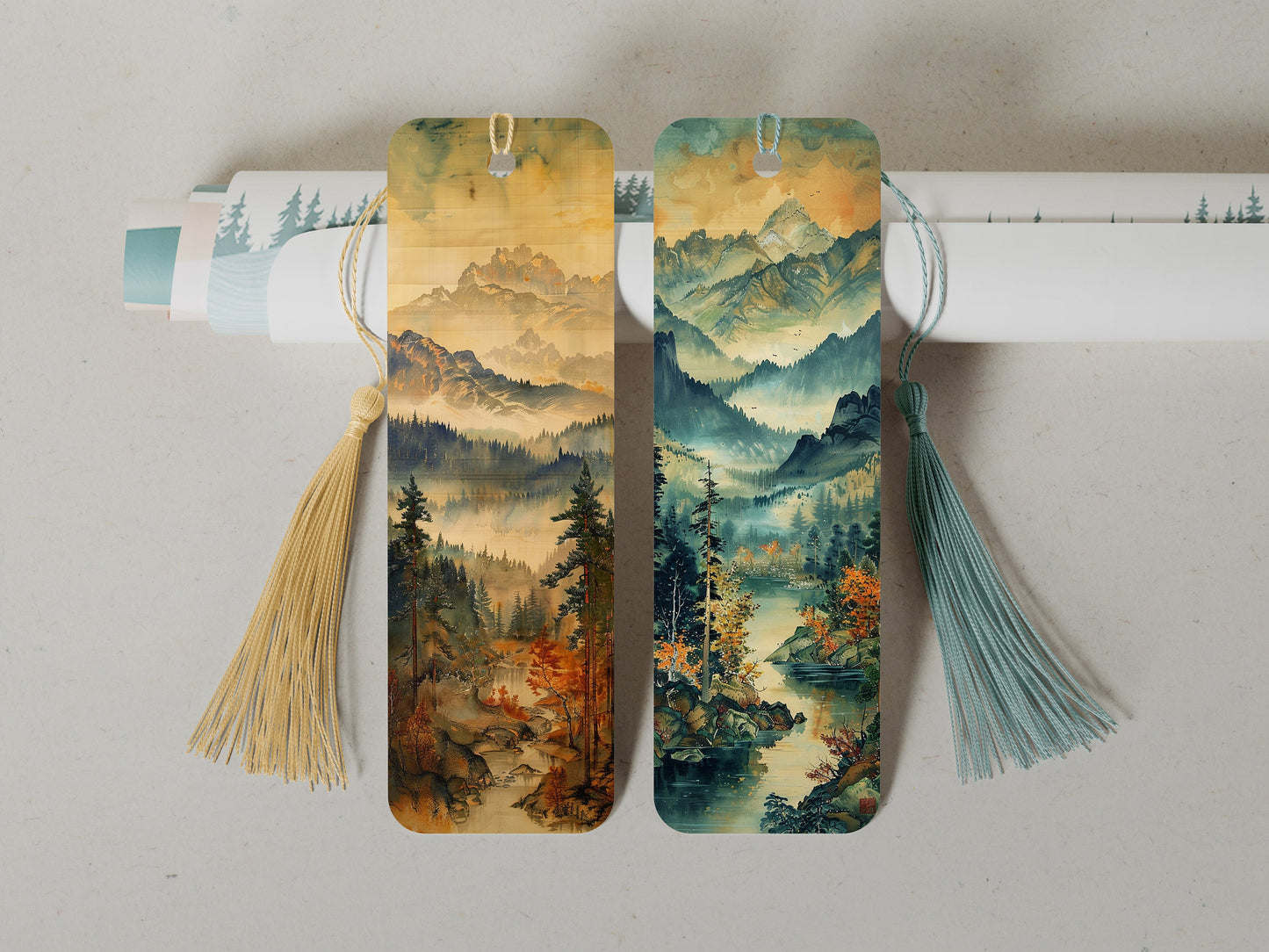 10 Misty Mountains Printable Bookmarks | Digital Download JPG Bookmark Sheets | PNG bookmark sublimation | Sunrise bookmark set | Gift