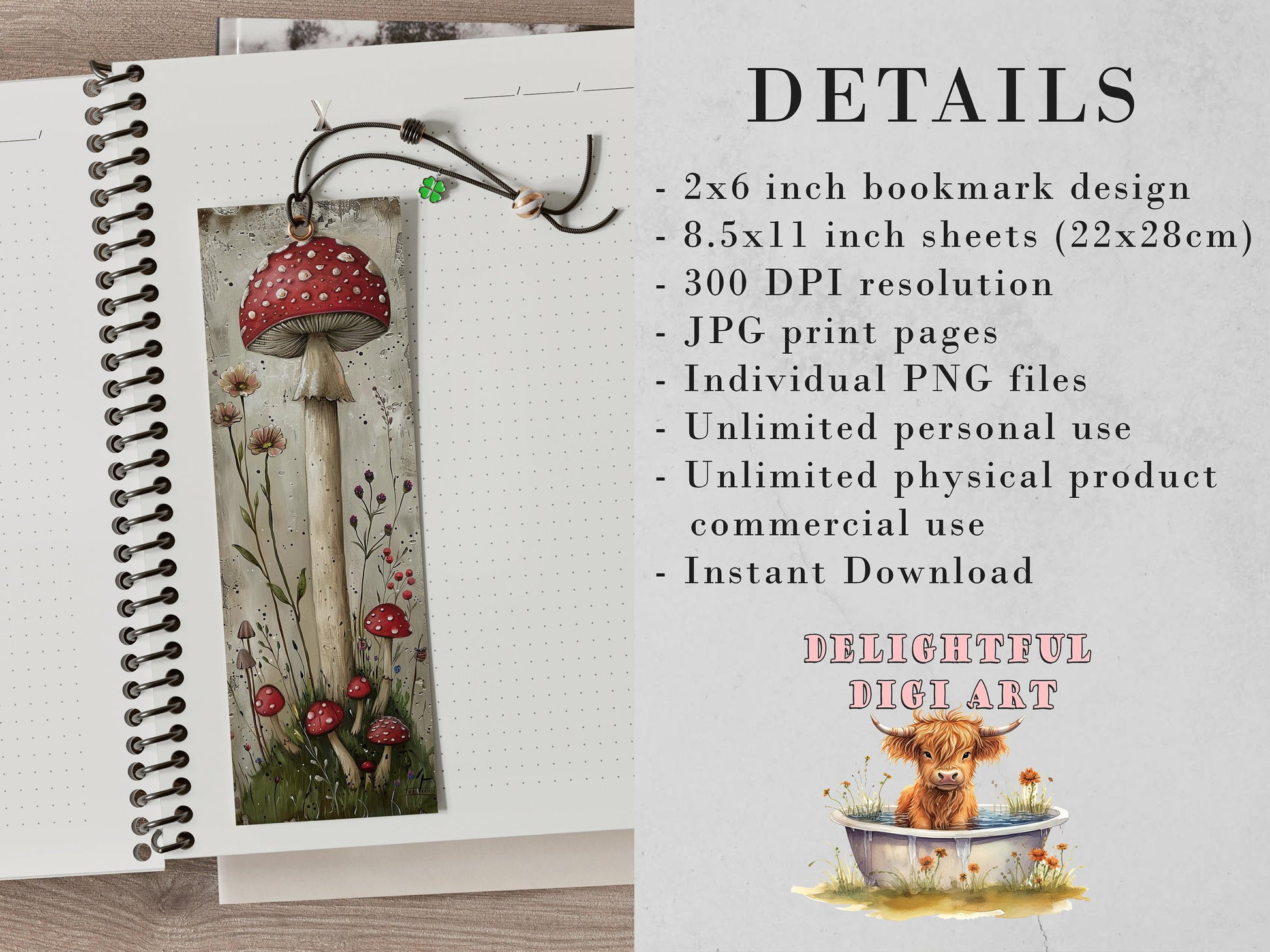 Mushroom Garden Printable Bookmarks| Whimsical Bookmarks| JPG Sheets| PNG bookmark sublimation| Book Lover Gift| Quirky Shrooms & Flowers|