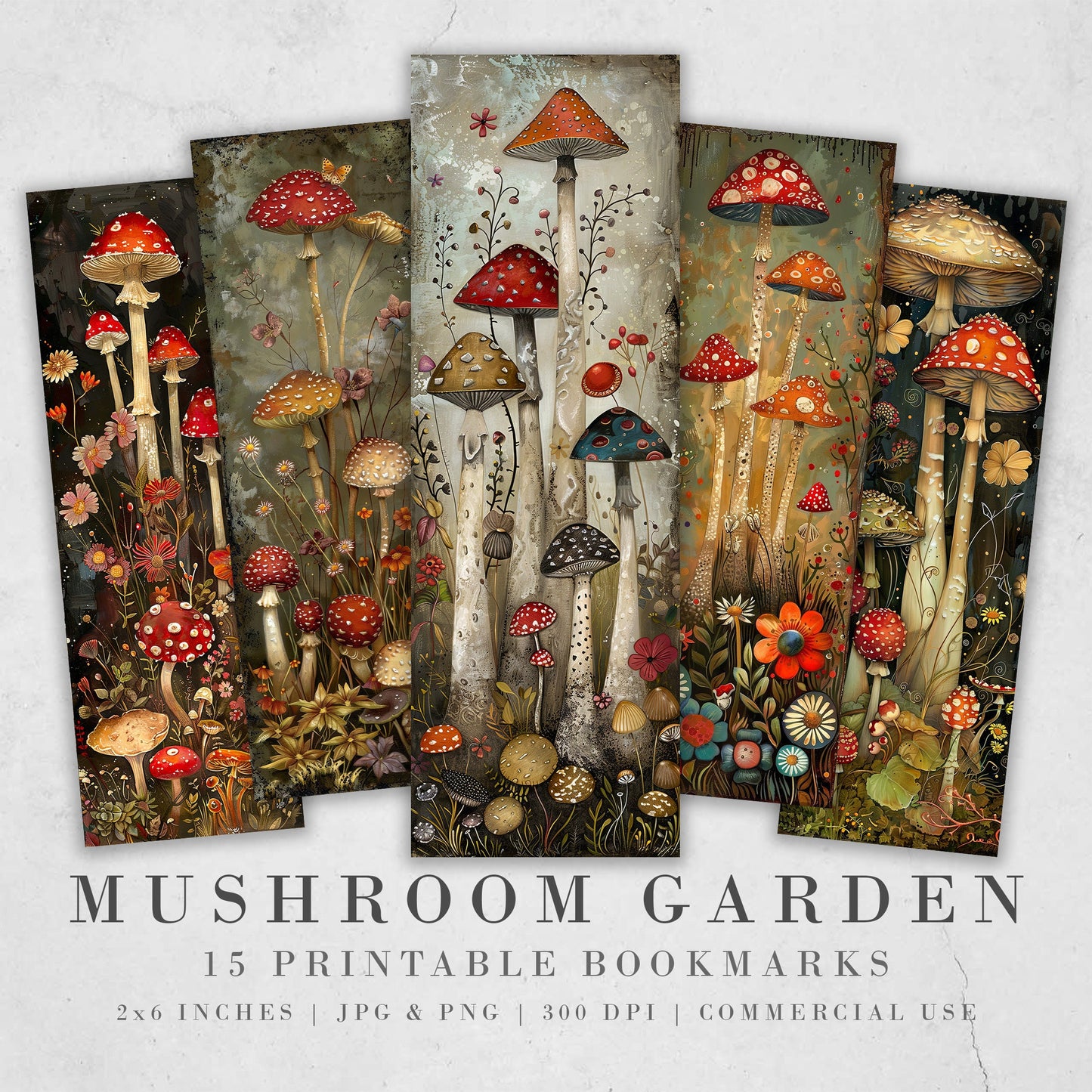 Mushroom Garden Printable Bookmarks| Whimsical Bookmarks| JPG Sheets| PNG bookmark sublimation| Book Lover Gift| Quirky Shrooms & Flowers|