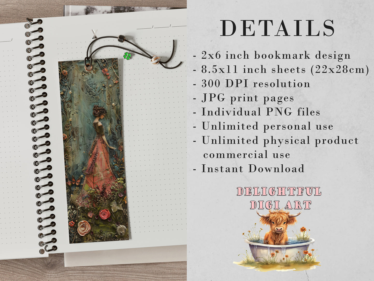 Vintage Whimsy Printable Bookmarks | Digital Download JPG Bookmark Set| PNG sublimation| Quirky Victorian Fussy Cuts DIY Craft Gift, Flowers