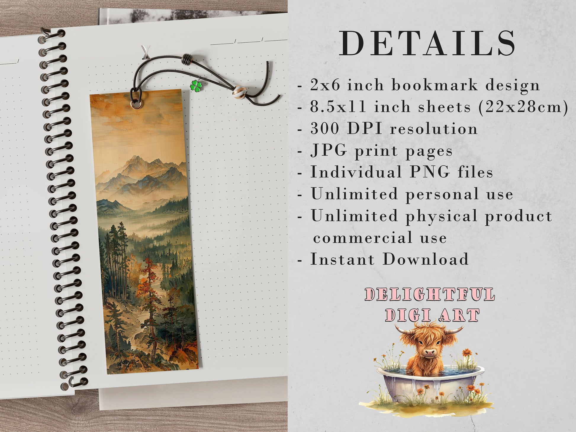 10 Misty Mountains Printable Bookmarks | Digital Download JPG Bookmark Sheets | PNG bookmark sublimation | Sunrise bookmark set | Gift