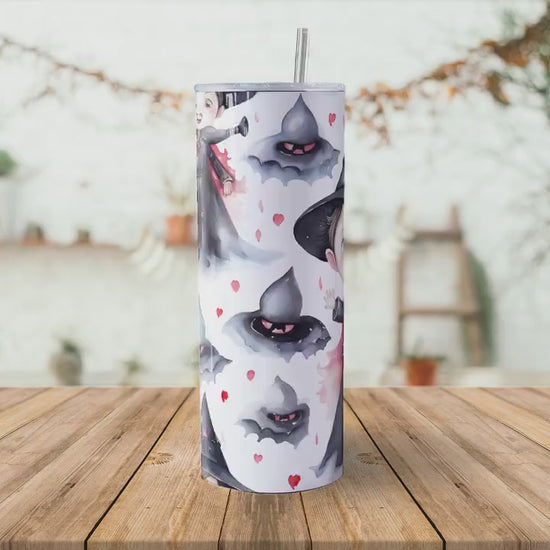 Cute Vampire Halloween 20oz Skinny Tumbler Sublimation Wrap | Digital Download Straight Tumbler Wrap PNG | Seamless Design | Whimsical Art