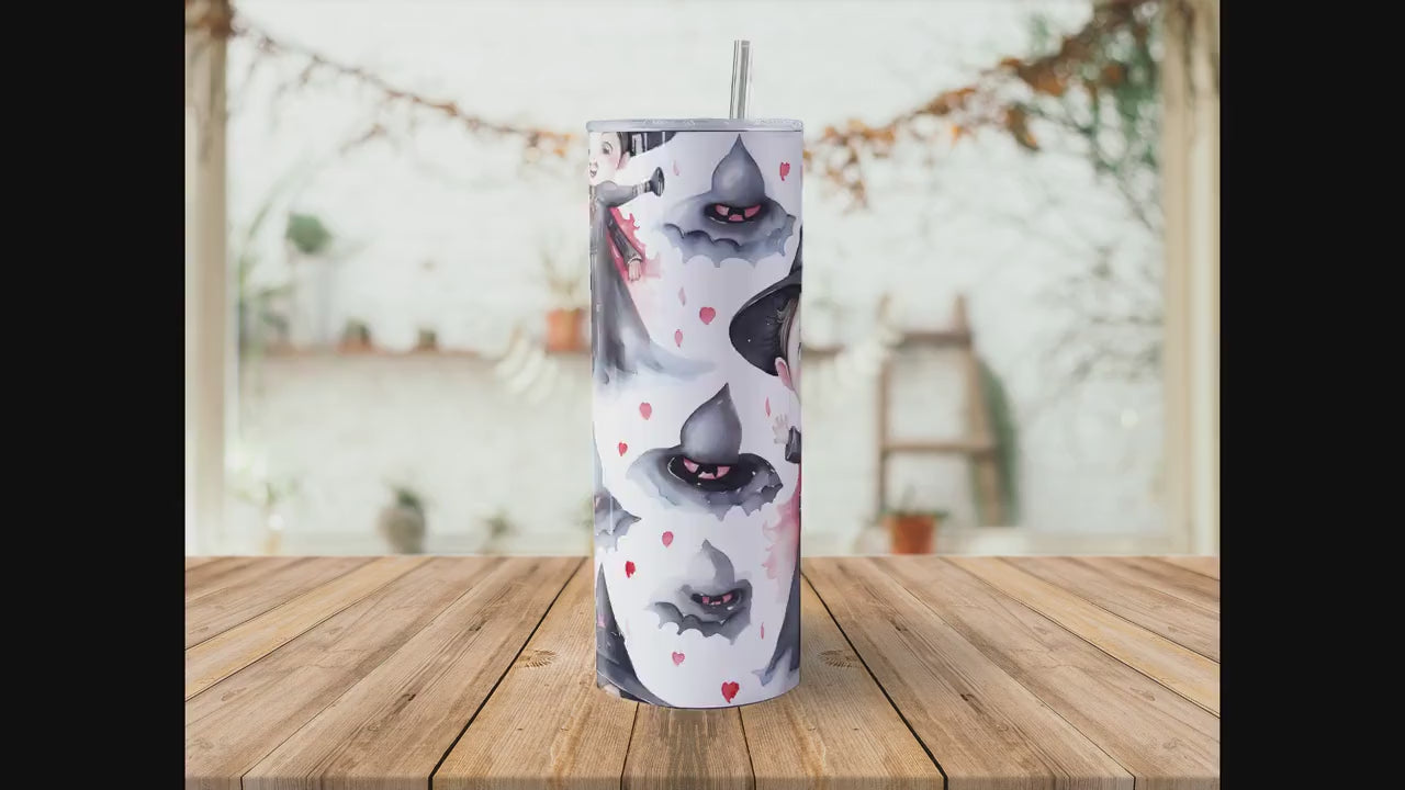 Cute Vampire Halloween 20oz Skinny Tumbler Sublimation Wrap | Digital Download Straight Tumbler Wrap PNG | Seamless Design | Whimsical Art