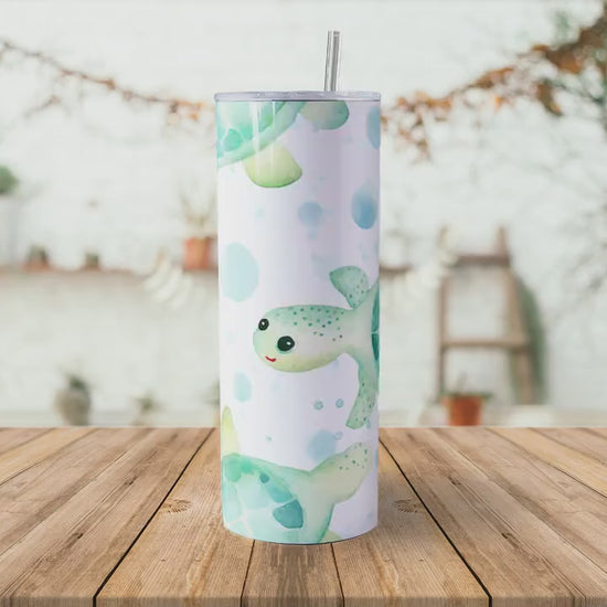 Cute Turtle 20oz Skinny Tumbler Sublimation Wrap | Digital Download Straight Tumbler Wrap PNG | Seamless Beach Design| Whimsical Ocean Art