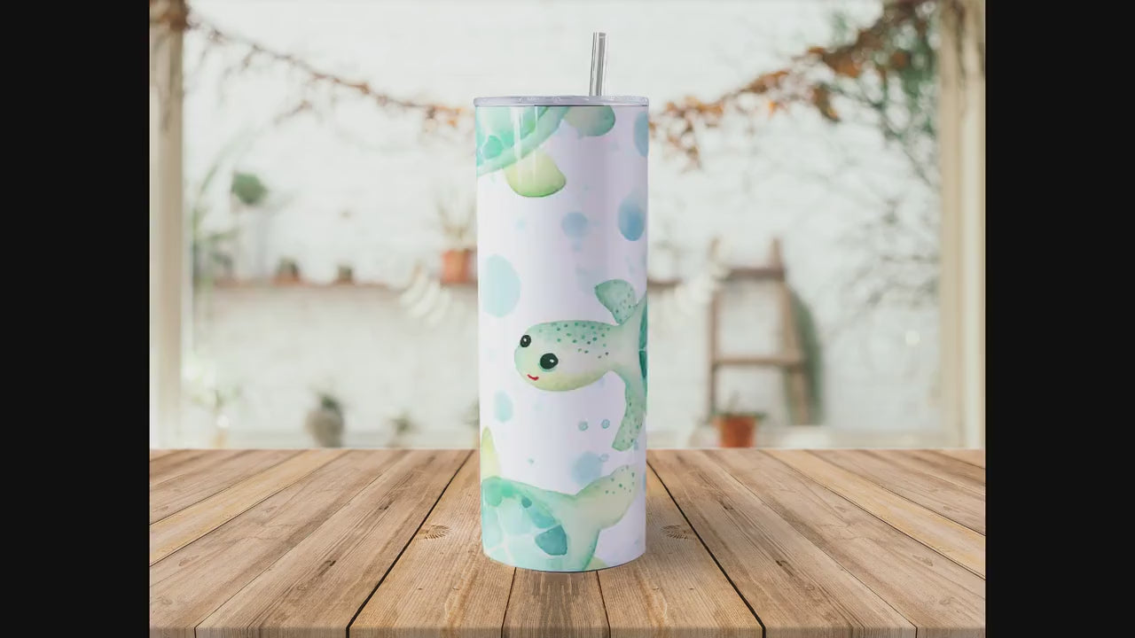 Cute Turtle 20oz Skinny Tumbler Sublimation Wrap | Digital Download Straight Tumbler Wrap PNG | Seamless Beach Design| Whimsical Ocean Art