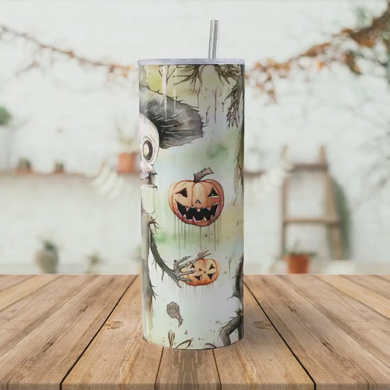 Cute Zombie Halloween 20oz Skinny Tumbler Sublimation Wrap | Digital Download Straight Tumbler Wrap PNG | Seamless Design| Whimsical Artwork