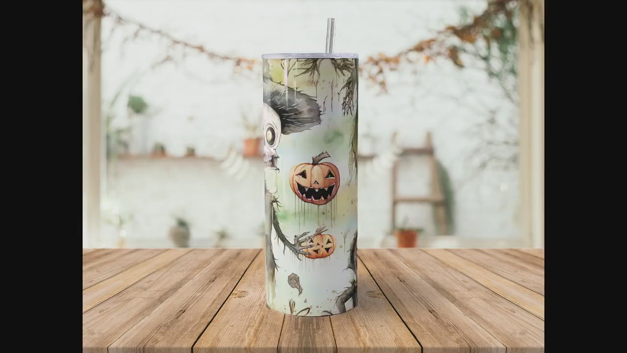 Cute Zombie Halloween 20oz Skinny Tumbler Sublimation Wrap | Digital Download Straight Tumbler Wrap PNG | Seamless Design| Whimsical Artwork