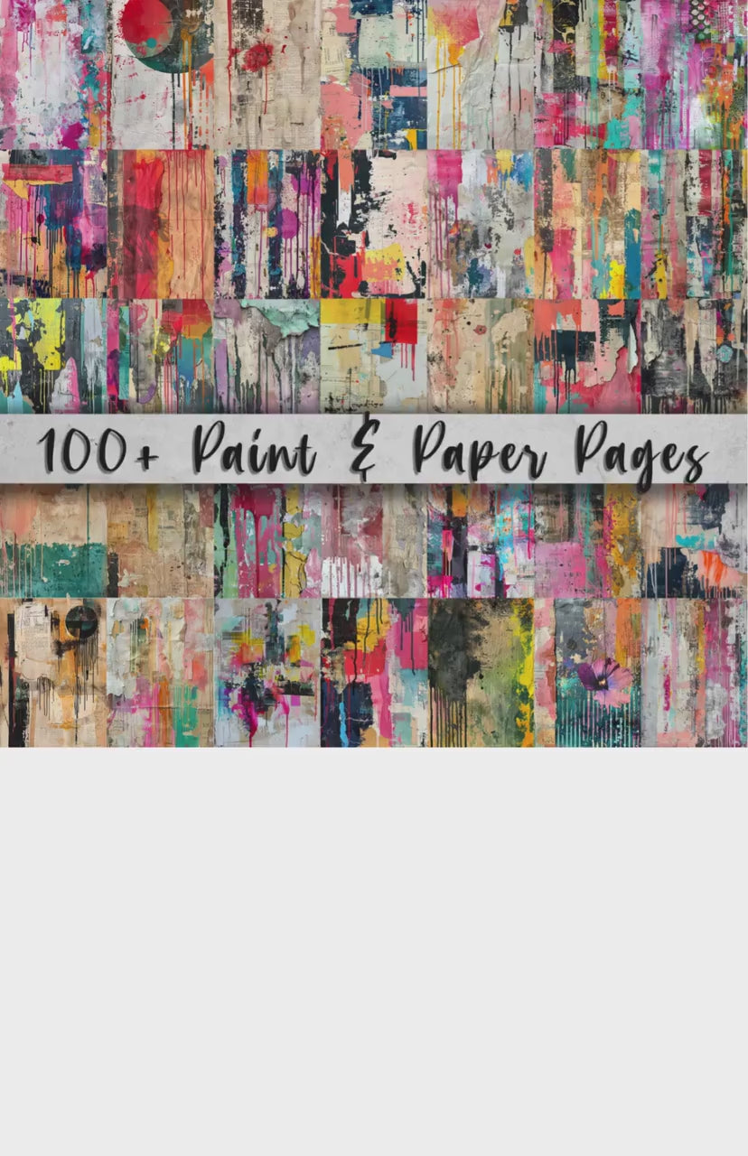 100+ Paint & Paper Backgrounds, Digital Download Paper Set, Whimsical, Quirky, Fun, Junk Journal, Scrapbook, JPG, 5x7, DIY Card Making Pack