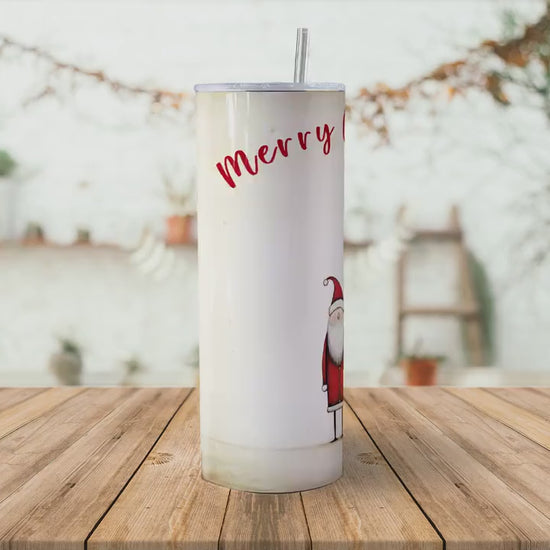 Whimsical Santa 20oz Tumbler Sublimation Design, Merry Christmas Straight Tumbler Wrap PNG, Merry and Bright Santa Printable Minimalist XMas