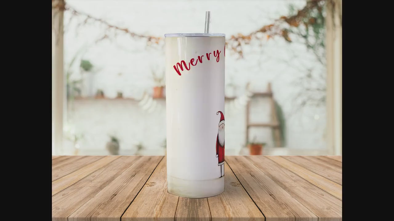 Whimsical Santa 20oz Tumbler Sublimation Design, Merry Christmas Straight Tumbler Wrap PNG, Merry and Bright Santa Printable Minimalist XMas