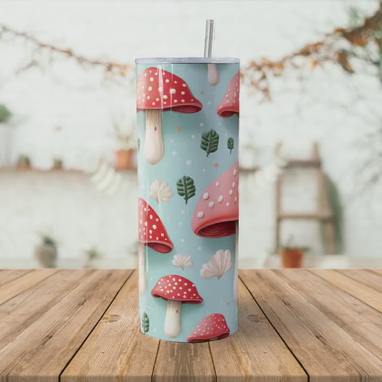 Cute Mushroom 20oz Skinny Tumbler Sublimation Wrap | Digital Download Straight Tumbler Wrap PNG| Seamless Fungi Design| Whimsical Shroom Art