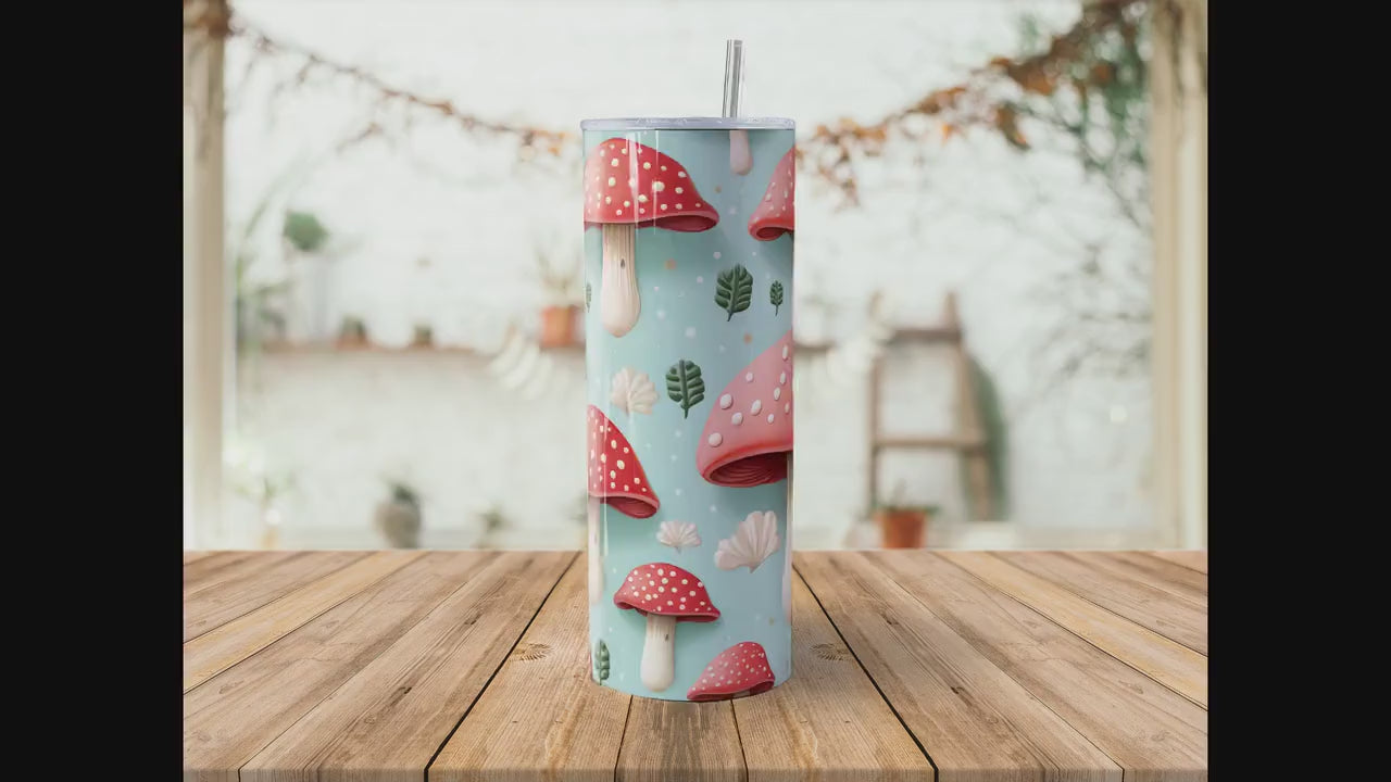 Cute Mushroom 20oz Skinny Tumbler Sublimation Wrap | Digital Download Straight Tumbler Wrap PNG| Seamless Fungi Design| Whimsical Shroom Art