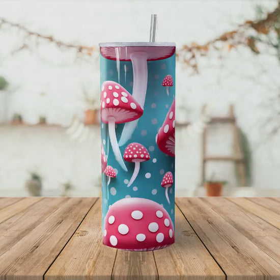 Cute Mushroom 20oz Skinny Tumbler Sublimation Wrap | Digital Download Straight Tumbler Wrap PNG| Seamless Fungi Design| Whimsical Shroom Art