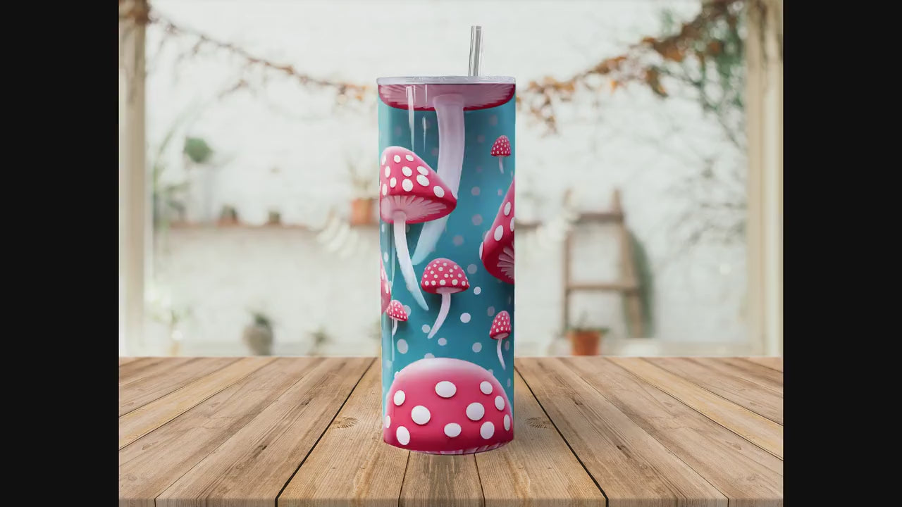 Cute Mushroom 20oz Skinny Tumbler Sublimation Wrap | Digital Download Straight Tumbler Wrap PNG| Seamless Fungi Design| Whimsical Shroom Art