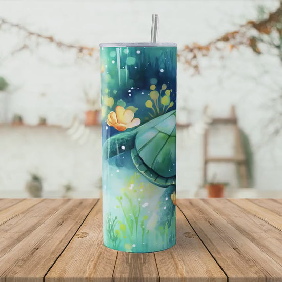 Cute Turtle 20oz Skinny Tumbler Sublimation Wrap | Digital Download Straight Tumbler Wrap PNG | Seamless Design| Whimsical Ocean Art