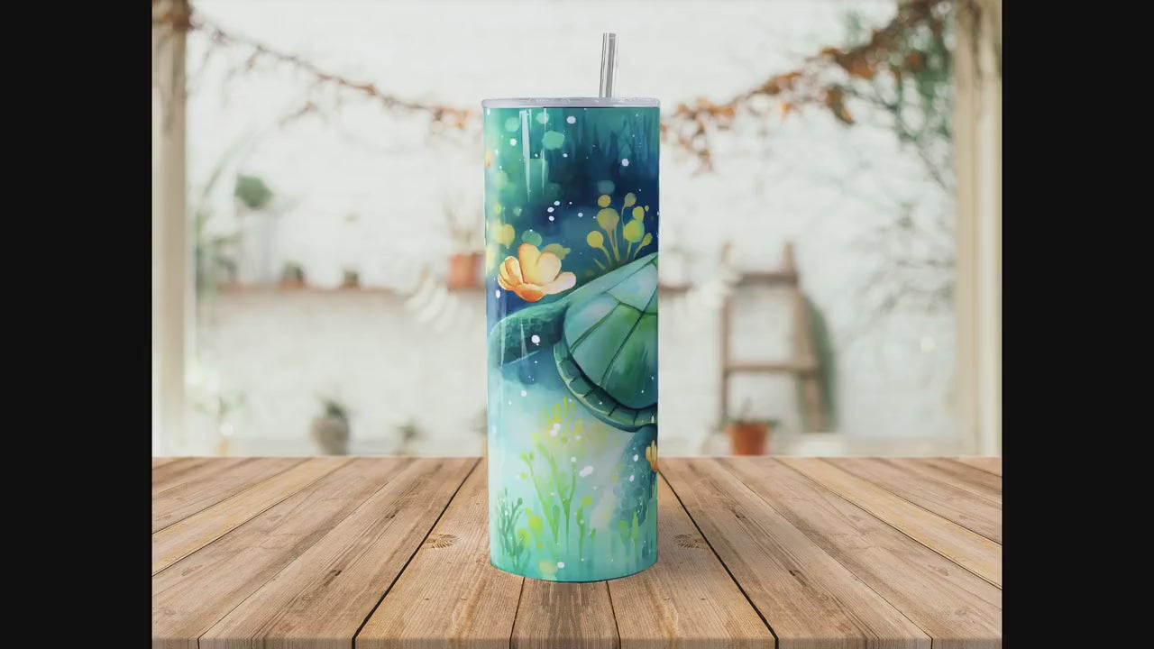 Cute Turtle 20oz Skinny Tumbler Sublimation Wrap | Digital Download Straight Tumbler Wrap PNG | Seamless Design| Whimsical Ocean Art