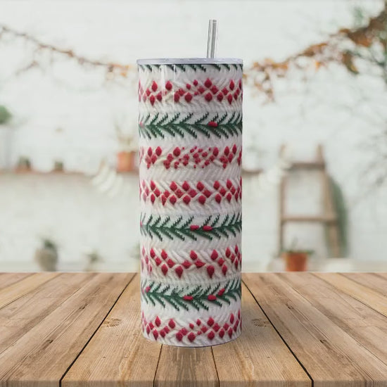 Christmas Knit Seamless 20oz Tumbler Sublimation Design, Straight Tumbler Wrap, PNG Digital Download, Ugly Sweater, Cozy Xmas 3d embroidery