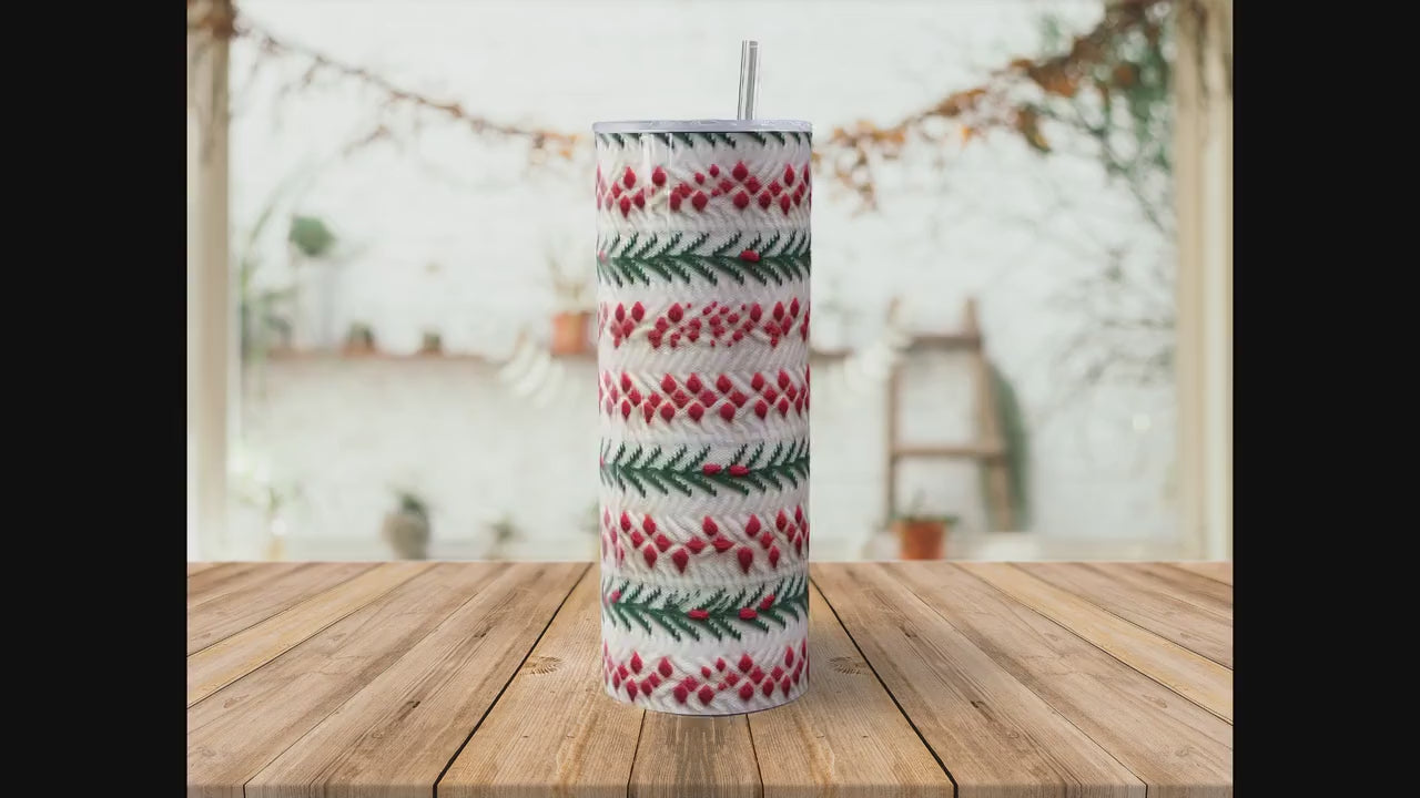 Christmas Knit Seamless 20oz Tumbler Sublimation Design, Straight Tumbler Wrap, PNG Digital Download, Ugly Sweater, Cozy Xmas 3d embroidery