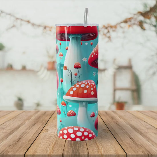 Cute Mushroom 20oz Skinny Tumbler Sublimation Wrap | Digital Download Straight Tumbler Wrap PNG| Seamless Fungi Design| Whimsical Shroom Art