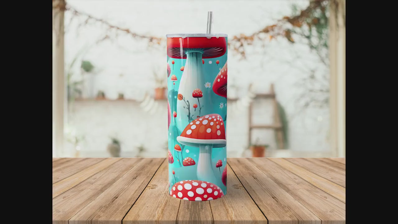 Cute Mushroom 20oz Skinny Tumbler Sublimation Wrap | Digital Download Straight Tumbler Wrap PNG| Seamless Fungi Design| Whimsical Shroom Art