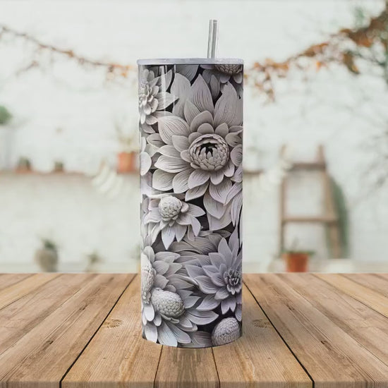 3D Floral 20oz Skinny Tumbler Sublimation Wrap | Digital Download Straight Tumbler Wrap PNG | 3D Seamless Design | Whimsical Artwork