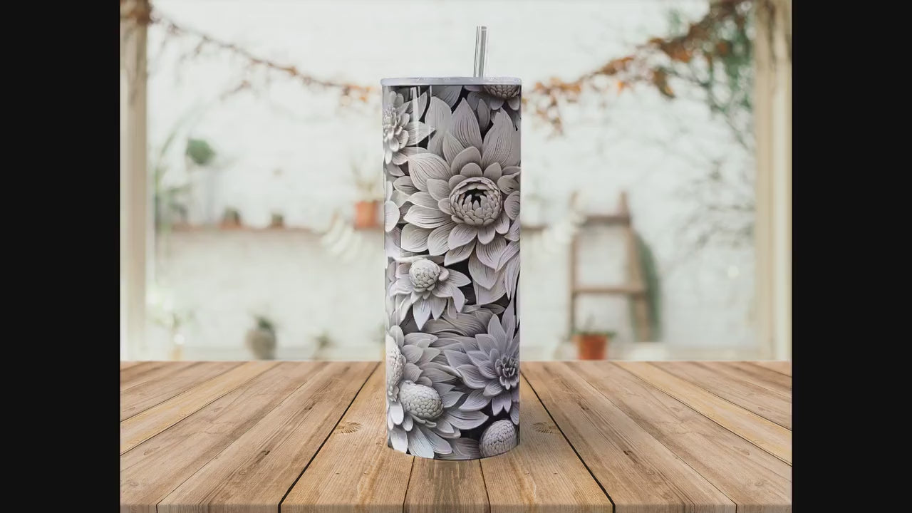 3D Floral 20oz Skinny Tumbler Sublimation Wrap | Digital Download Straight Tumbler Wrap PNG | 3D Seamless Design | Whimsical Artwork