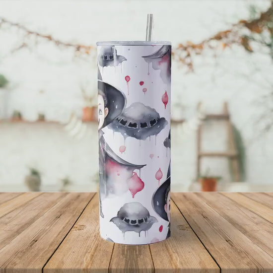 Cute Vampire Halloween 20oz Skinny Tumbler Sublimation Wrap | Digital Download Straight Tumbler Wrap PNG | Seamless Design | Whimsical Art