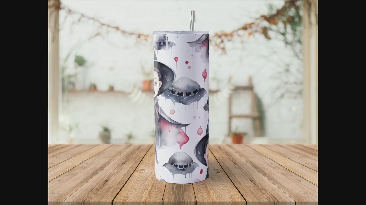 Cute Vampire Halloween 20oz Skinny Tumbler Sublimation Wrap | Digital Download Straight Tumbler Wrap PNG | Seamless Design | Whimsical Art