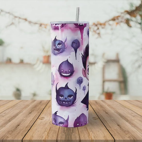 Cute Vampire Halloween 20oz Skinny Tumbler Sublimation Wrap | Digital Download Straight Tumbler Wrap PNG | Seamless Design | Whimsical Art