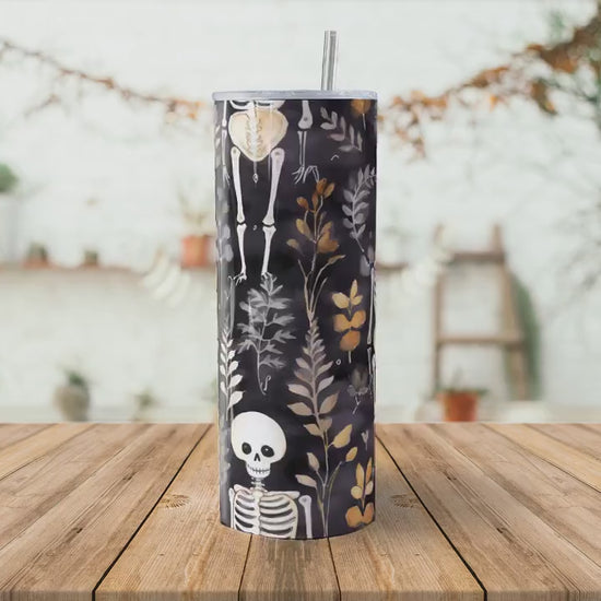 Cute Halloween Skeleton  20oz Skinny Tumbler Sublimation Wrap | Digital Download Straight Tumbler Wrap PNG | Seamless Design| Whimsical Art