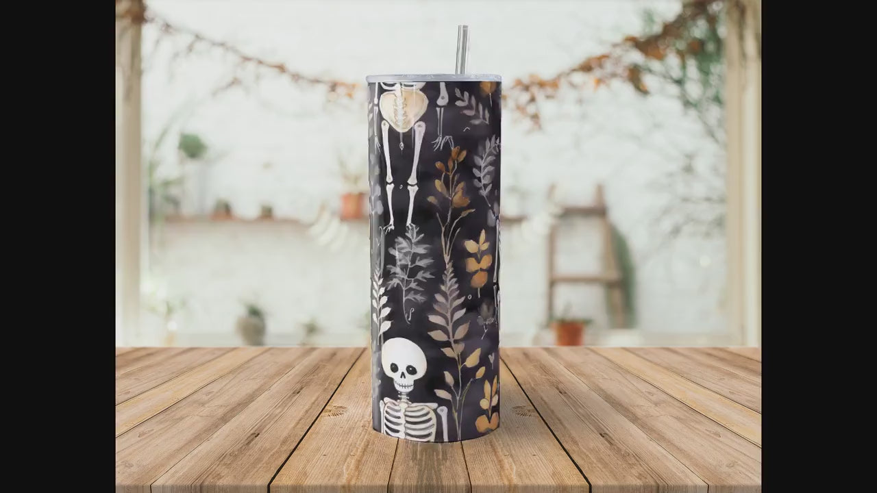 Cute Halloween Skeleton  20oz Skinny Tumbler Sublimation Wrap | Digital Download Straight Tumbler Wrap PNG | Seamless Design| Whimsical Art