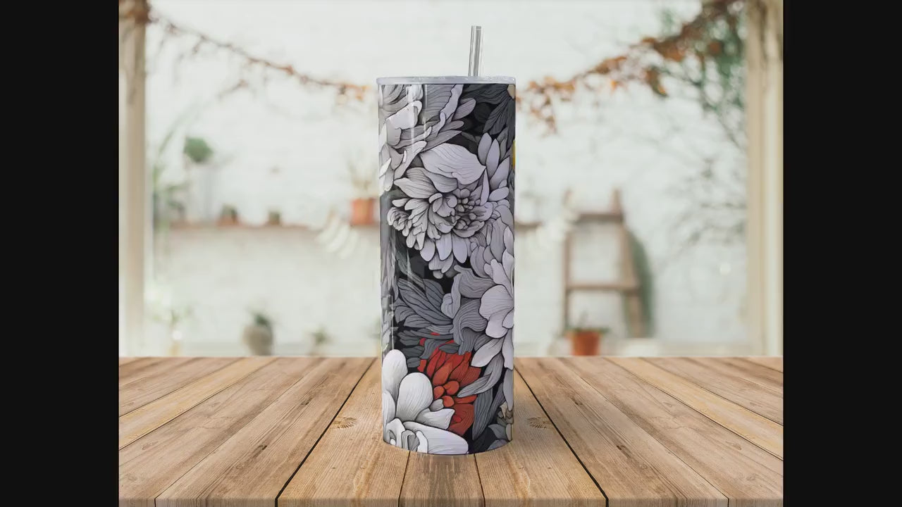 Floral 20oz Skinny Tumbler Sublimation Wrap| Digital Download Straight Tumbler Wrap PNG| Seamless Design| Whimsical Artwork