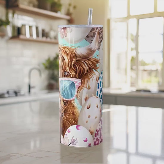 8 Easter Highland Cow 20oz Skinny Tumbler Sublimation Wraps | Digital Download Straight Tumbler Wrap PNG| Seamless Easter Egg Design Bundle