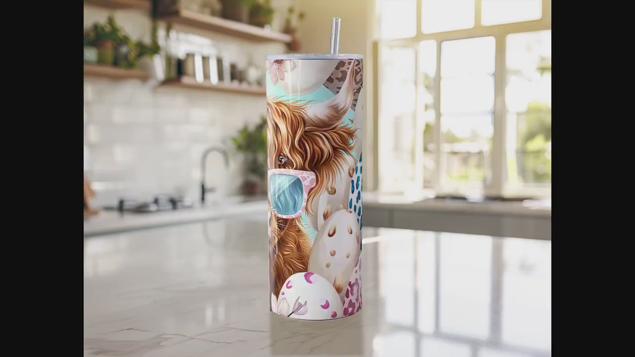 8 Easter Highland Cow 20oz Skinny Tumbler Sublimation Wraps | Digital Download Straight Tumbler Wrap PNG| Seamless Easter Egg Design Bundle