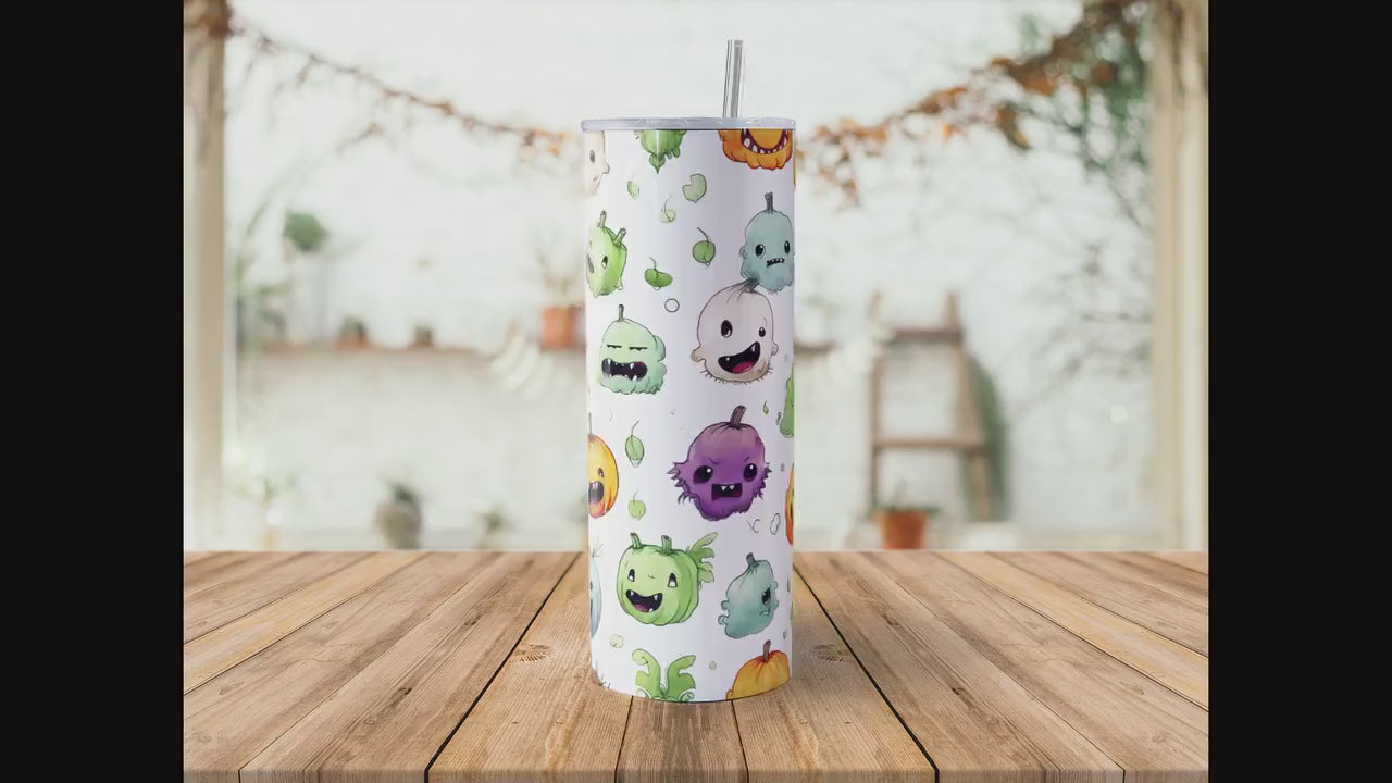 Cute Halloween Monsters 20oz Skinny Tumbler Sublimation Wrap| Digital Download Straight Tumbler Wrap PNG| Seamless Design| Whimsical Artwork