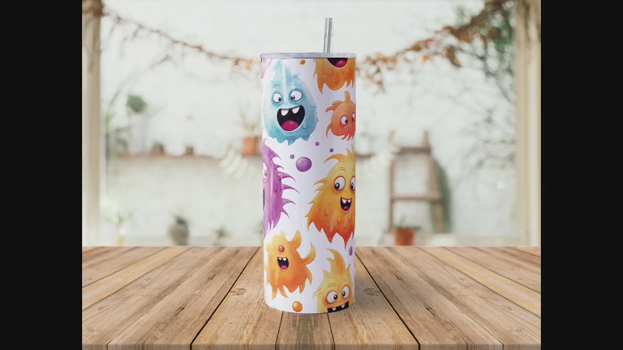 Cute Monsters 20oz Skinny Tumbler Sublimation Wrap| Digital Download Straight Tumbler Wrap PNG| Seamless Kawaii Design| Whimsical Artwork