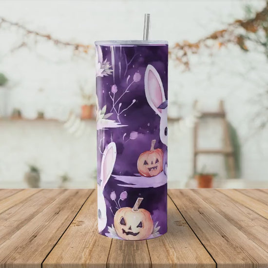 Cute Halloween Bunny 20oz Skinny Tumbler Sublimation Wrap| Digital Download Straight Tumbler Wrap PNG| Seamless Design| Whimsical Artwork