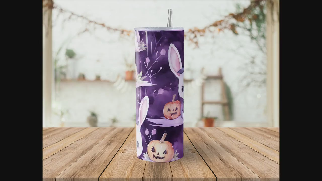 Cute Halloween Bunny 20oz Skinny Tumbler Sublimation Wrap| Digital Download Straight Tumbler Wrap PNG| Seamless Design| Whimsical Artwork