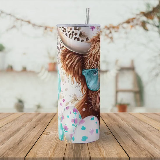 Easter Highland Cow 20oz Skinny Tumbler Sublimation Wrap | Digital Download Straight Tumbler Wrap PNG| Seamless Easter Egg Design| Cute Cow