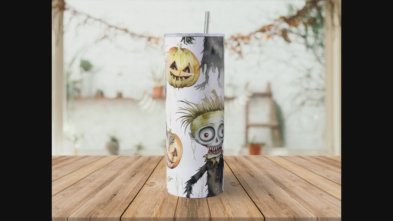 Cute Zombie Halloween 20oz Skinny Tumbler Sublimation Wrap | Digital Download Straight Tumbler Wrap PNG | Seamless Design| Whimsical Artwork