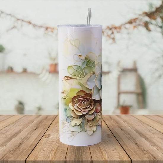 Succulent Garden 20oz Sublimation Tumbler Designs, Alcohol Ink Watercolor 9.2 x 8.3” Straight Skinny Tumbler, Tumbler Wrap PNG, Waterfall