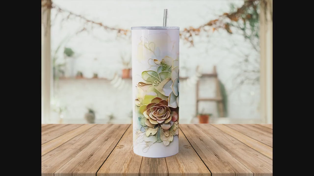 Succulent Garden 20oz Sublimation Tumbler Designs, Alcohol Ink Watercolor 9.2 x 8.3” Straight Skinny Tumbler, Tumbler Wrap PNG, Waterfall