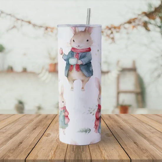 Christmas Bunny 20oz Skinny Tumbler Sublimation Wrap | Digital Download Straight Tumbler Wrap PNG | X-mas Bunny | Cute Bunny Wrap