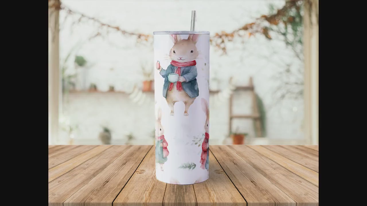 Christmas Bunny 20oz Skinny Tumbler Sublimation Wrap | Digital Download Straight Tumbler Wrap PNG | X-mas Bunny | Cute Bunny Wrap